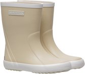 Beige Bergstein regenlaarzen met witte zolen en randen.