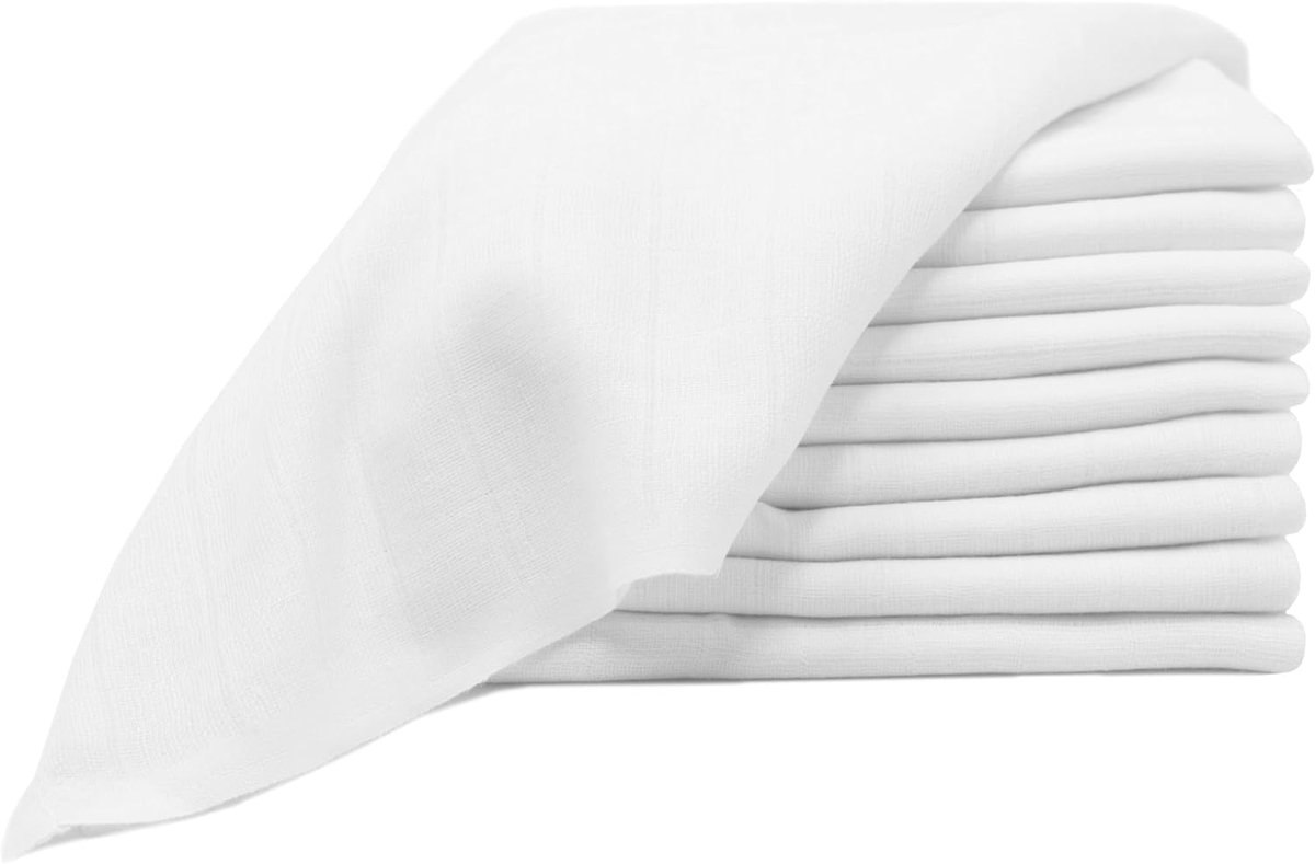 Mousseline spuugdoeken - Gaasdoeken baby - Baby verzorgen - Extreem absorberend - 10 stuks 70x70cm - Wit