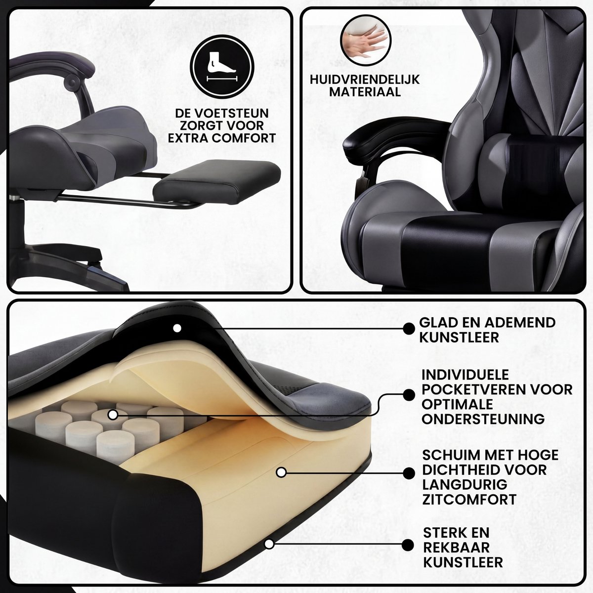 Bayt Gamestoel - Gaming Chair - Gamingstoel - Ergonomische Bureaustoel - Verstelbaar - Zwart en Grijs – foto 7