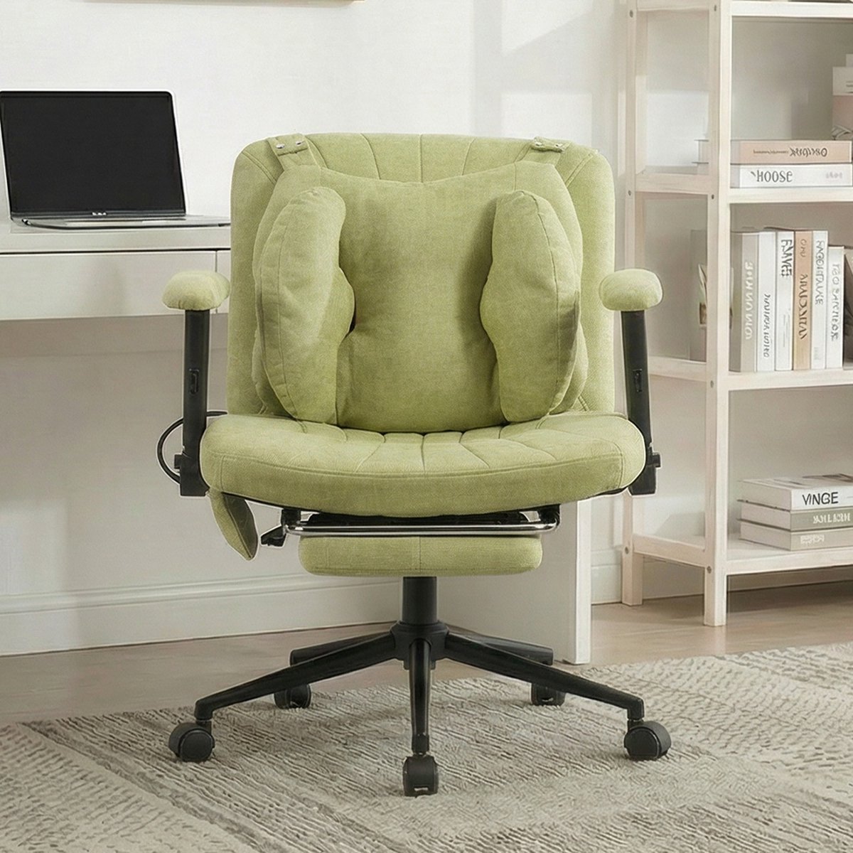 OKWISH Bureaustoel Met Wieltjes en Voetensteun Verstelbare Zithoogte Ergonomisch Voor Thuiswerk Stof Groen – foto 4