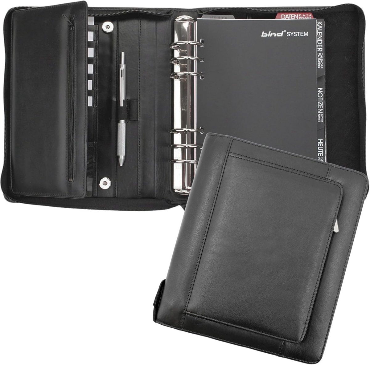 Managerplanner Systeemplanner - Ringband Agenda - Professioneel Plannen - Luxe Nappaleer - A5 Formaat - Zwart
