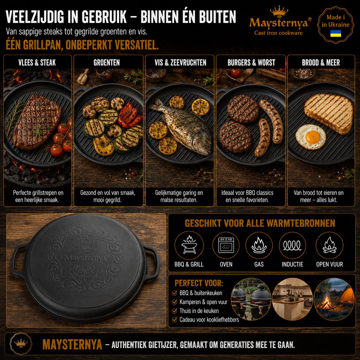 MAYSTERNYA MAYSTERNYA Gietijzeren Grillpan Ø40 cm - afbeelding 4