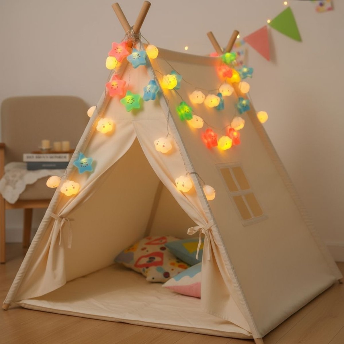 Lynn's Led Wolken & Sterren Lichtsnoer - 6 Meter - 40 Lichtjes - Batterij - Kinderkamer - Babykamer