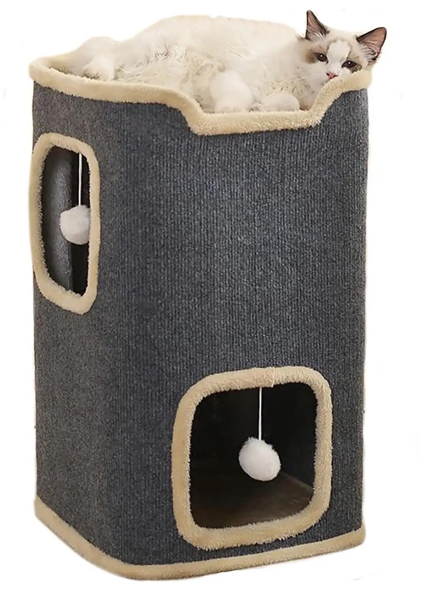 M-Goods - Kattenhuis Binnen - Kattenmand met Speelballen - Kattenhuisje - Zacht Kattenbed - 60 cm