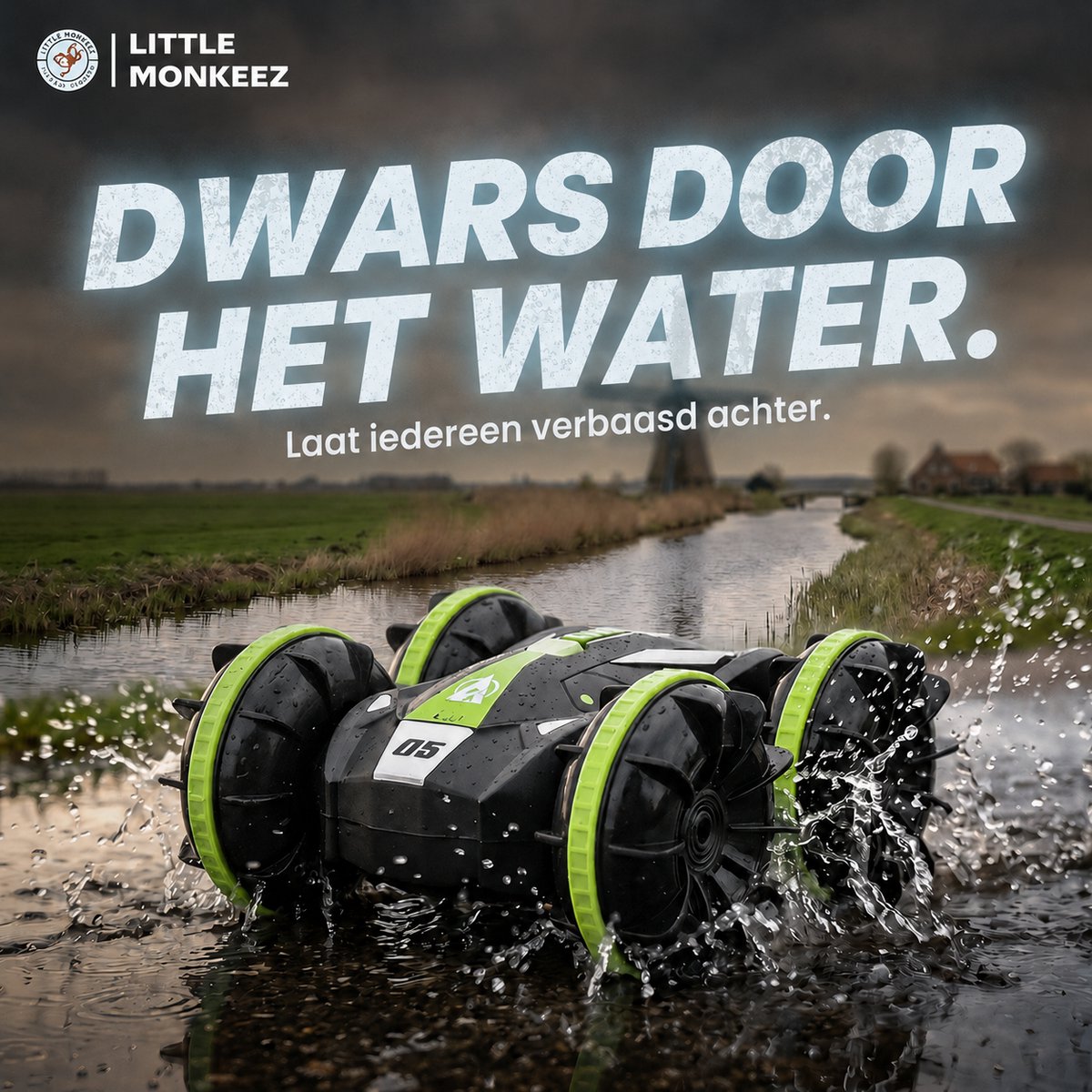 Bestuurbare Auto All-Terrain - RC Auto met 2 Accu's - Waterdicht - Speelgoed Autos Jongens - Buitenspeelgoed - Race Car/Boot Land & Water - 1,5u Speelplezier - Radiografisch - Aqua-Land Racer — afbeelding 2