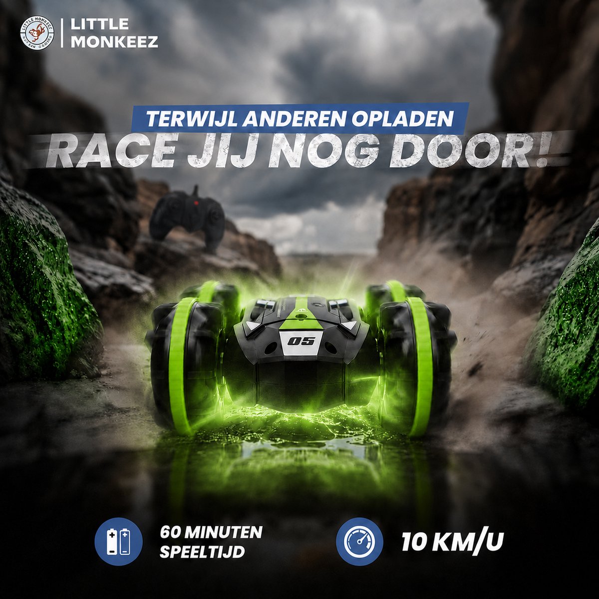 Bestuurbare Auto All-Terrain - RC Auto met 2 Accu's - Waterdicht - Speelgoed Autos Jongens - Buitenspeelgoed - Race Car/Boot Land & Water - 1,5u Speelplezier - Radiografisch - Aqua-Land Racer — afbeelding 9