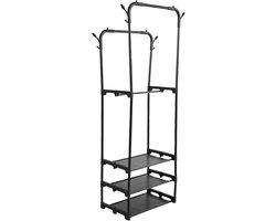 Clothes Rack with Double Rods Portable Clothes Rack with Wheels, 3 Tier Storage Shelves, Rolling Clothes Jacket Organizer for Hanging Clothes W Wardrobe Bedroom Living Room