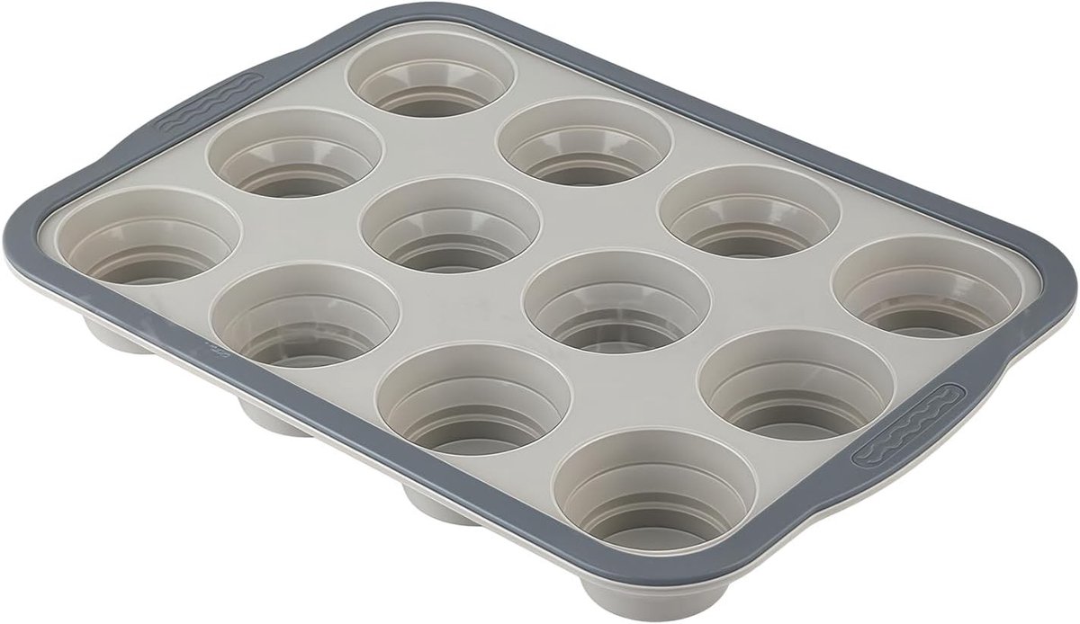 Muffinbakvorm met Versterkt Stalen Frame, 12 Cups, Antiaanbaklaag, BPA-vrij en Ovenbestendig tot 200 Graden Celsius, Ideaal voor Cupcakes en Muffins