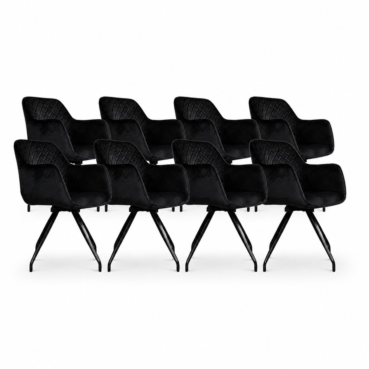 DS4U® - Romy eetkamerstoel - Set van 8 - Zwart - Velvet - Met armleuning - 360 draaibaar