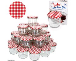 Set van 100 potten 230 ml jampot inmaakpot Naar 82 rood geruit deksel incl. Diamant-Zucker Gelierzauber receptenboekje