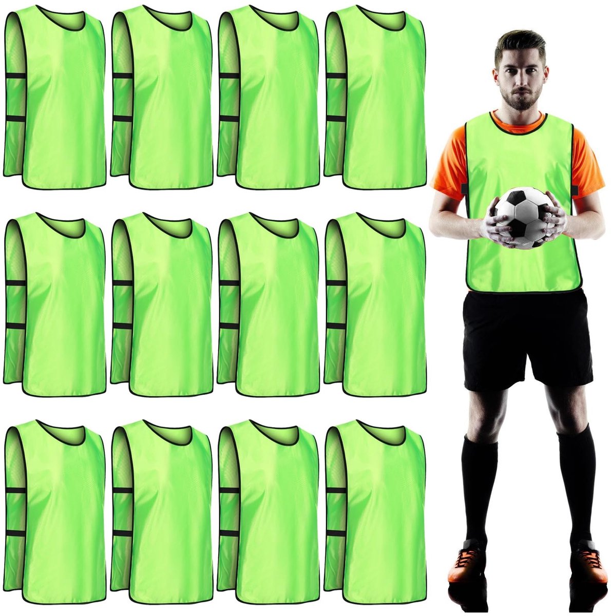 Dailygoods- Voetballijfje Fluorescerend Groen - 12 Stuks - Trainingslijfje - Sport Mesh - Scheur- en Trekvast - Geschikt voor Volwassenen - Sportlijfje
