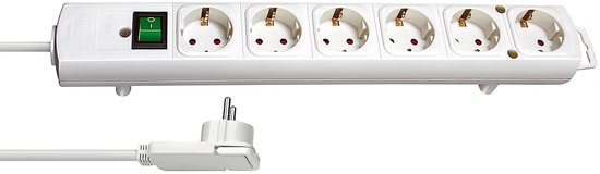 Brennenstuhl Comfort-Line Plus Stekkerdoos 6-Voudig (Met Platte Stekker, Schakelaar, 2 m Kabel, En Extra Brede Afstanden Van De Stopcontacten) Kleur: Wit