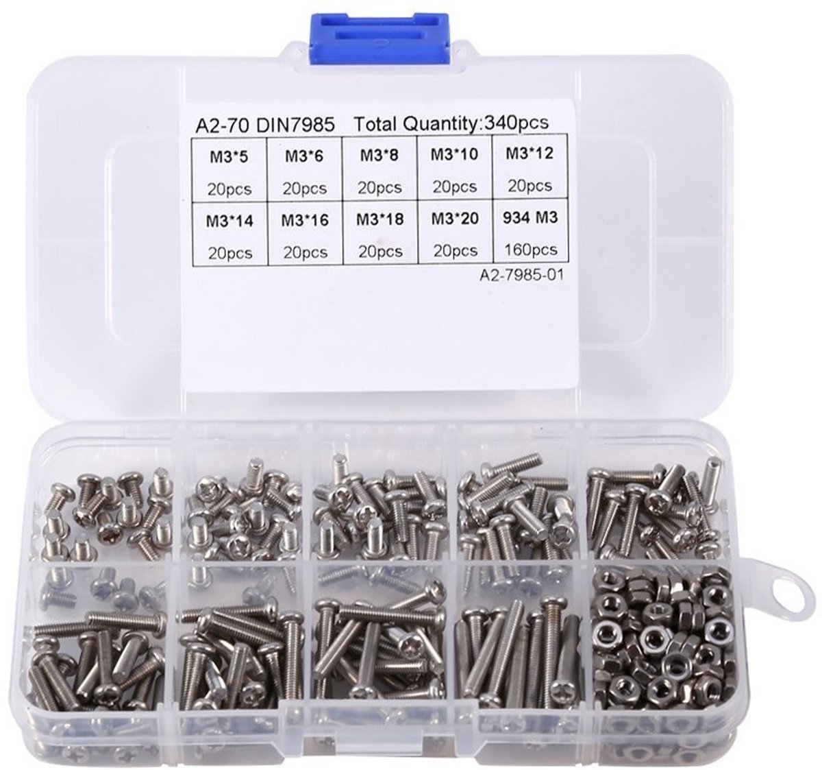 Cosensi- Schroeven 340 Stuks - Roestvrij Staal - Moeren - Bouten - Doos - Herbruikbare Container - Schroefset