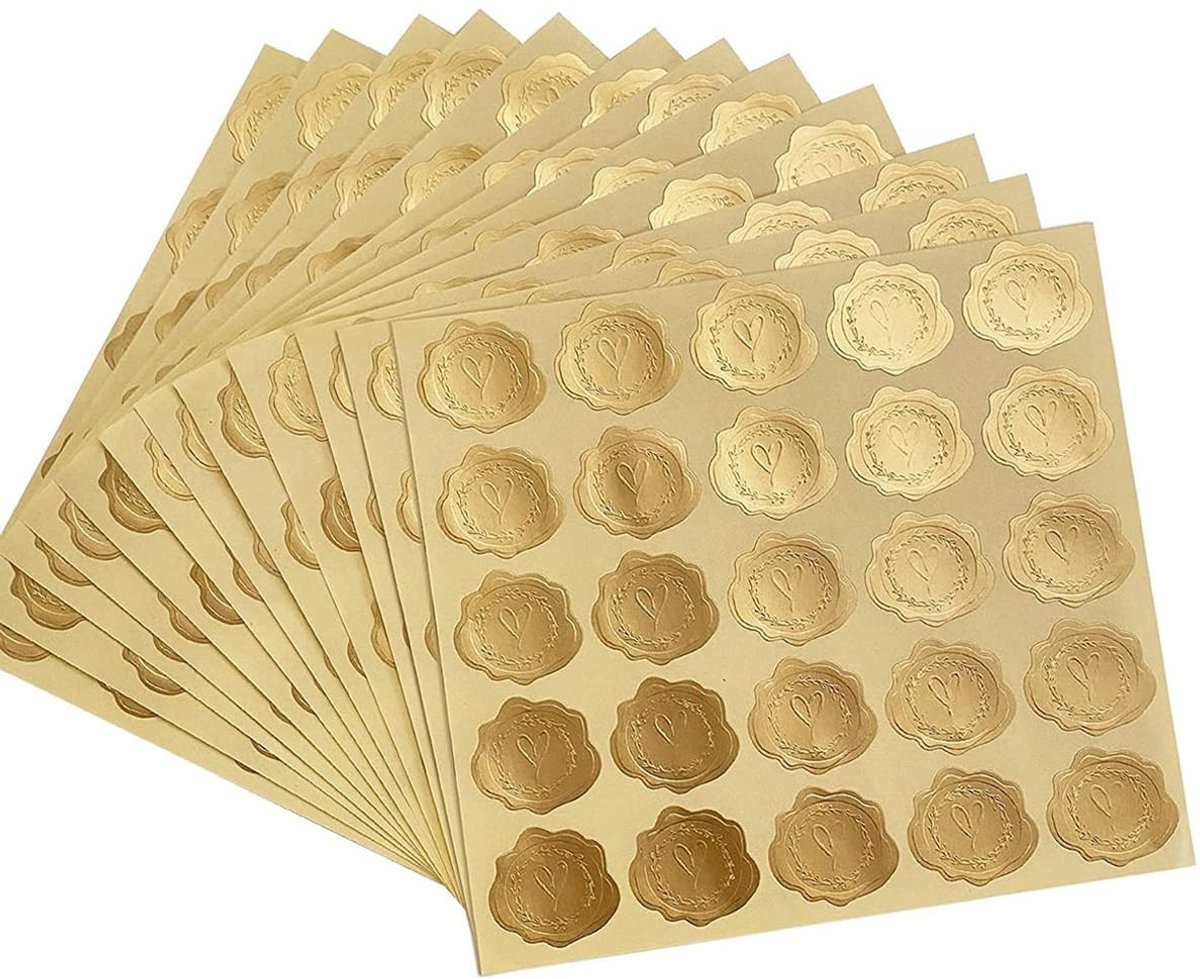Dailygoods- Zegelstickers 300 Stuks - Zelfklevende Hartzegels - Bruiloft/Verjaardagsfeest - Wenskaarten/Uitnodigingen - Hoogwaardige Kwaliteit - Aluminiumfolie - Waxzegels