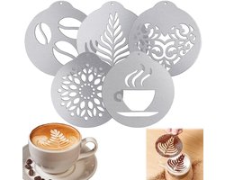 Set van 5 RVS Koffiestencils voor Cappuccino en Melkschuim - Perfect voor DIY Koffie Decoratie en Creatieve Kunstprojecten