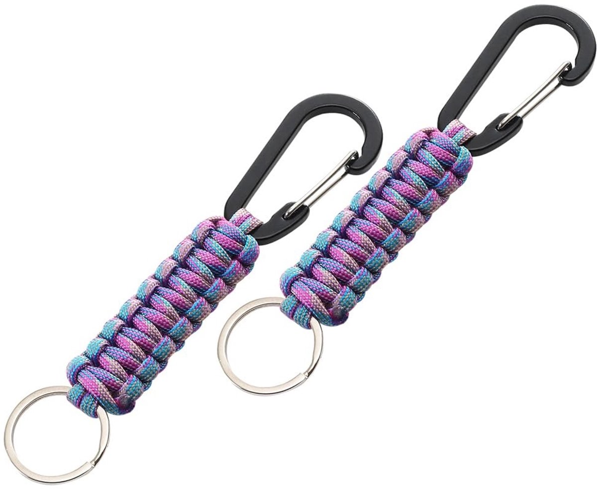 Dailygoods- Paracord-sleutelhanger 2 stuks - Gevlochten design - Aluminium karabijnhaak - Sleutelhanger ring - Universeel gebruik - Afmetingen 170 x 30 mm