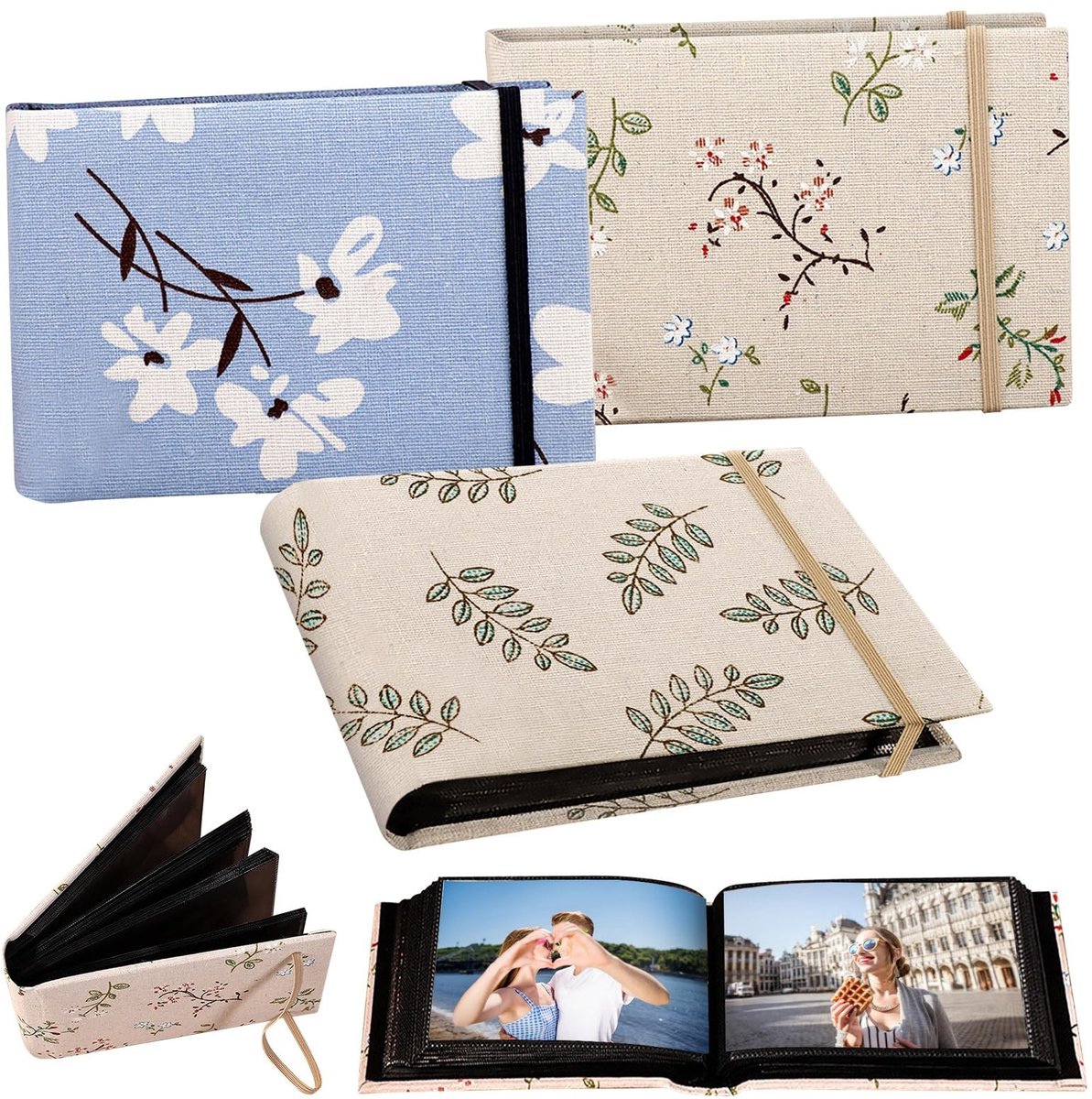 Dailygoods- Fotoalbum 3 Stuks - Insteekalbum - 100 Foto's - Formaat 10 x 15 cm - Duurzaam - Stijlvolle Linnen Bekleding