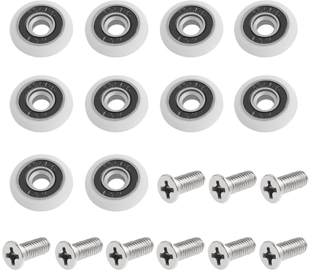 Dailygoods- Doucherollen 10 Stuks - Reservewielen - Schuifdeuren - Nylon/Koper - 19 mm - Duurzaam/Roestvrij Staal - Schuifdeurwielen