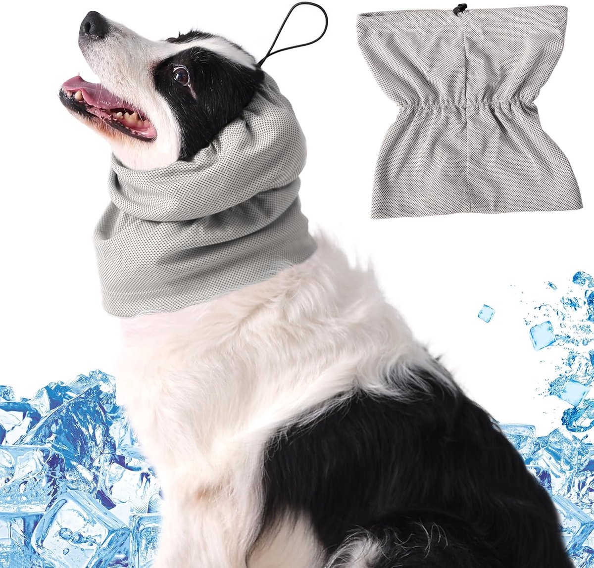 Koelhalsband hond-koelband hond-2 stuks koelbandana-Koelende hoofdband voor honden - Direct verkoelende hoofdband voor grote honden - Herbruikbare verkoelende hoodie voor honden - Perfect voor warm zomerweer en het strand -Lichtgrijs- M