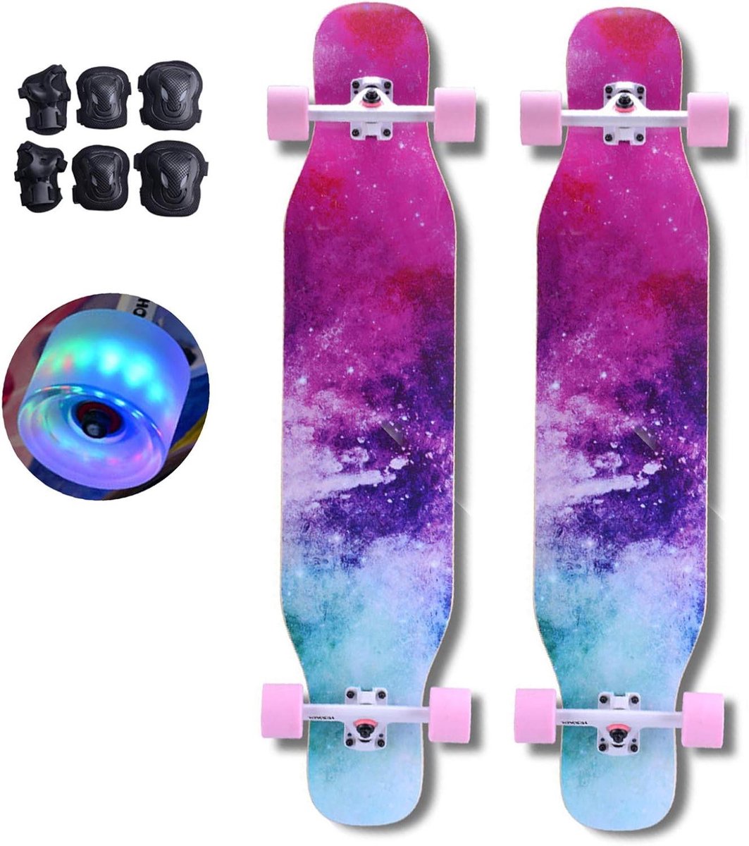 Longboard Skateboard Dansplank Pro Recreatief Skaten LED Verlichte Wielen 43 Inch Sterrenhemel