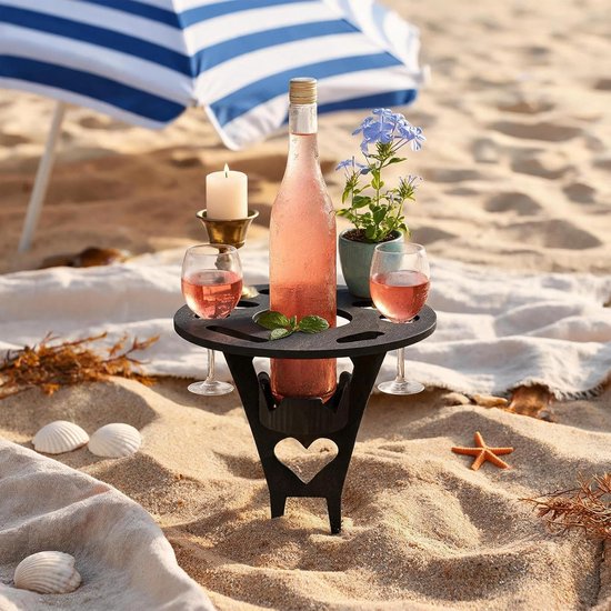 Draagbare Strandtafel - Opvouwbare Tafel - Buiten Dineren - Met Bekerhouders - 25 cm Breed - Zwart — afbeelding 5