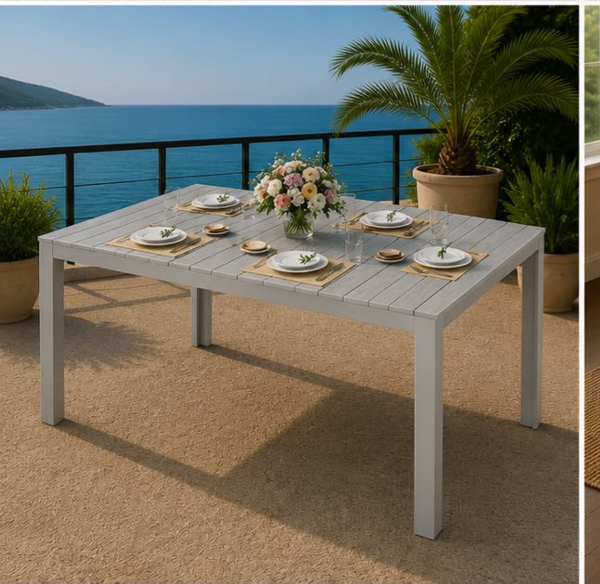 Tuintafel 140x90x75 cm – Aluminium Terrastafel met WPC Tafelblad voor 6 tot 8 Personen – W