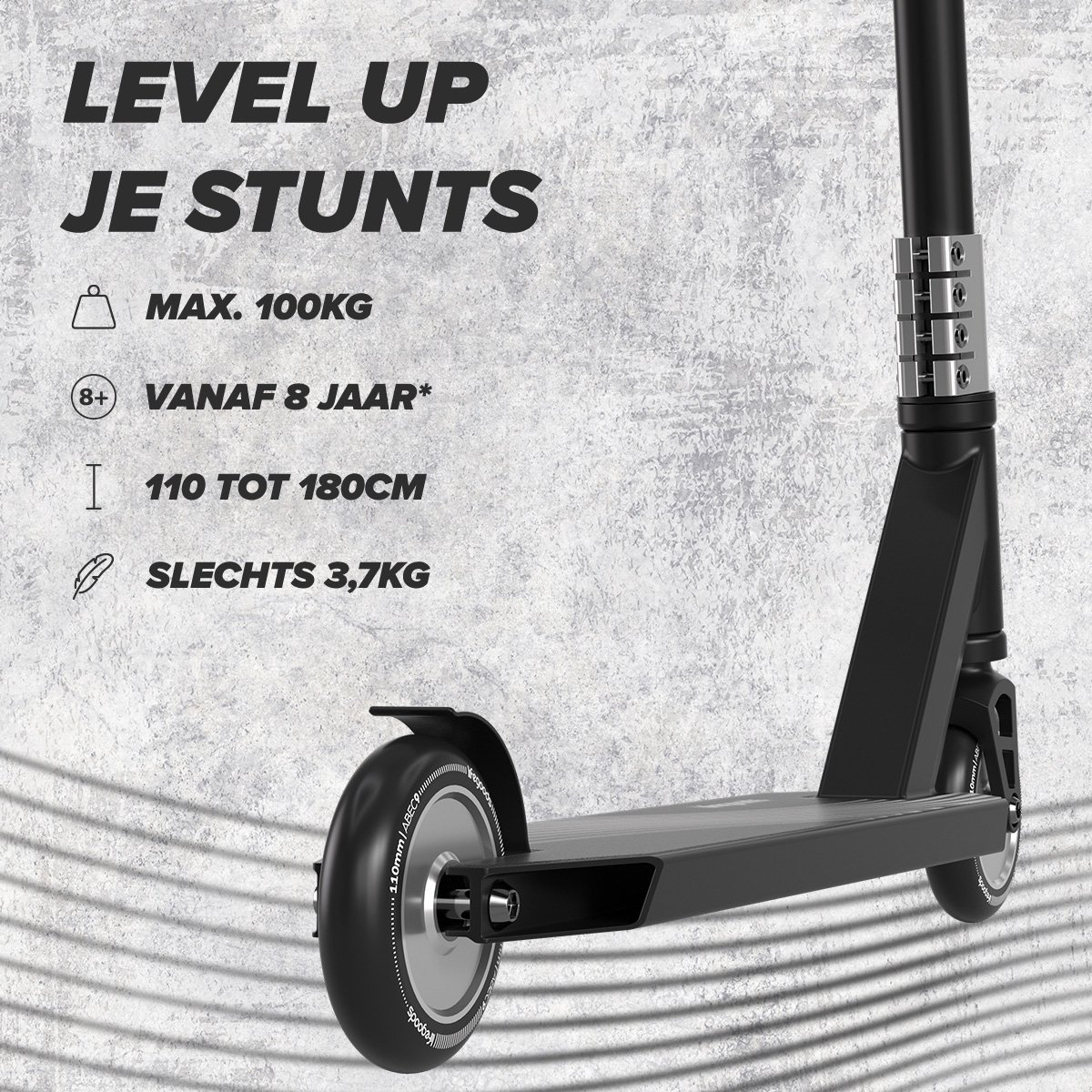 LifeGoods Stuntstep Pro X - T-Stang - HIC - 110mm - 100KG - Zwart — afbeelding 3