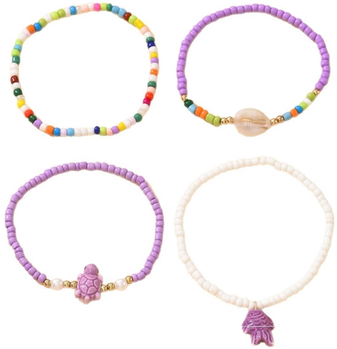 Enkelbandjes - set 4 stuks - paars