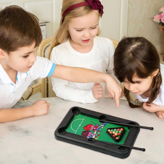 Kleine pooltafel - Biljartspel kinderen - Interactief spelplezier - Bevordert motoriek - 15 x 9 cm - Blauw — afbeelding 3