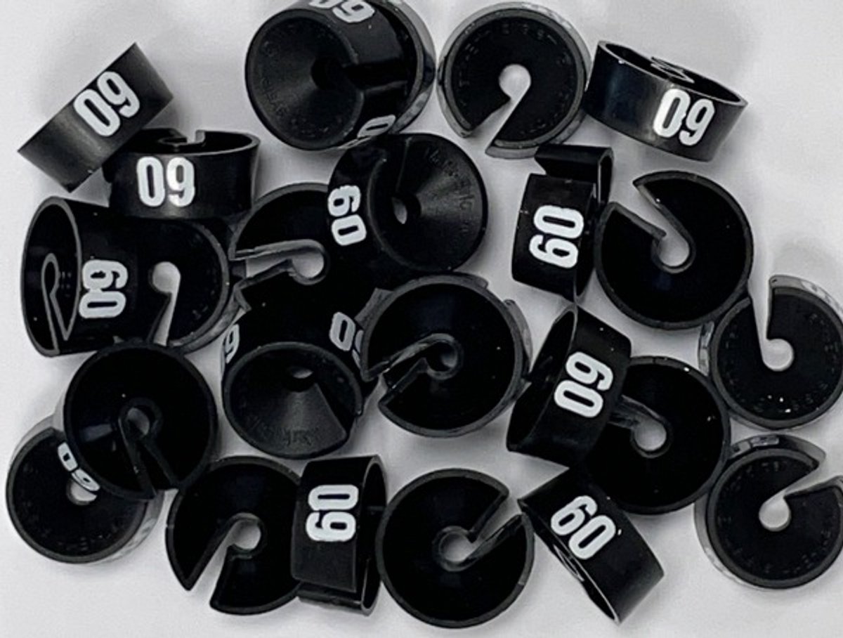 Bleijenberg Maatdopje maat 60 zwart - Maataanduiding voor kledinghangers per 25 stuks - Maatringetje Ø 20 mm - Kledinghangers - Kleerhanger - Kapstok - Mark-Brics - wisersizer