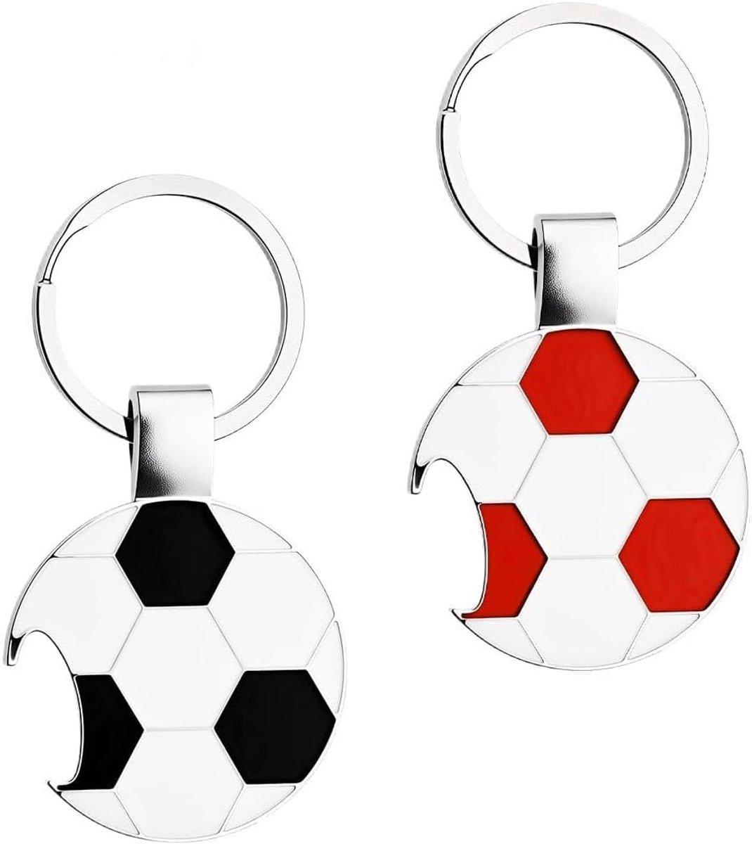 2-Delige Flesopener Voetbal Sleutelhanger voor Sportliefhebbers, Perfect Cadeau voor Jongen en Voetbalfan in Rood en Zwart