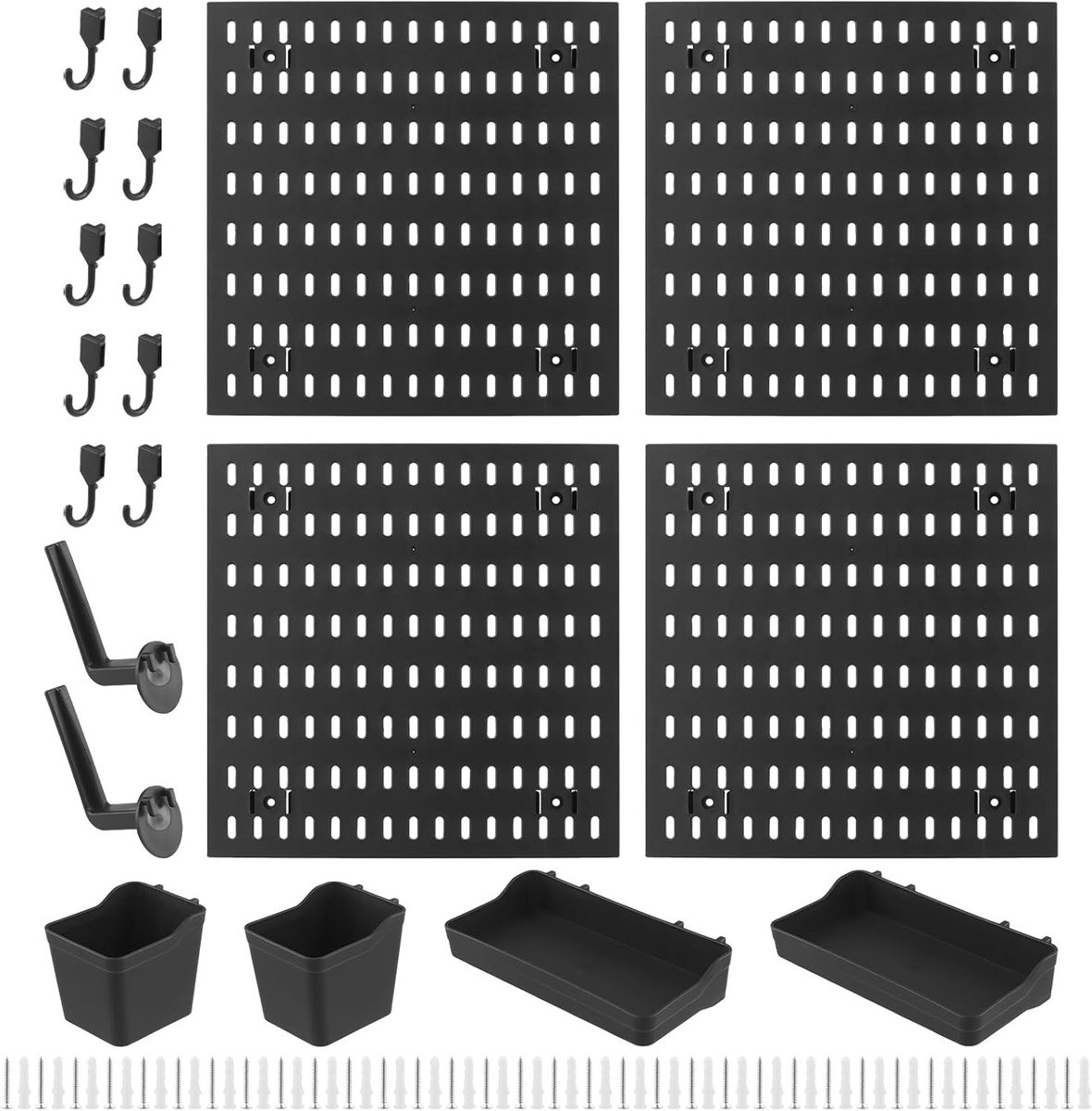4-delige Pegboard Set voor Wandorganizer, Inclusief 4 Tegels van 30x30cm en 18 Accessoires, Ideaal voor Gereedschap, Decoratie en Opbergruimte