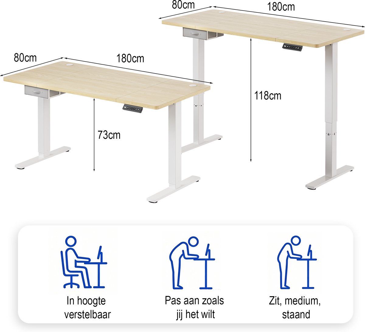Devoko Elektrisch Zit-sta Bureau 180x80 cm – Stille Motor met Geheugenfunctie – Zit-alarm – Digitaal Display – 6 Knoppen Handbediening – USB Poort – Zit-sta Bureau – Beige thumbnail 2