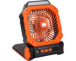 Camping Ventilator – Solar Tentventilator Met LED Lamp – USB Oplaadbaar – 4 Windstanden – Timer – 7800 mAh – Oranje – 17 x 7,8 x 24 cm