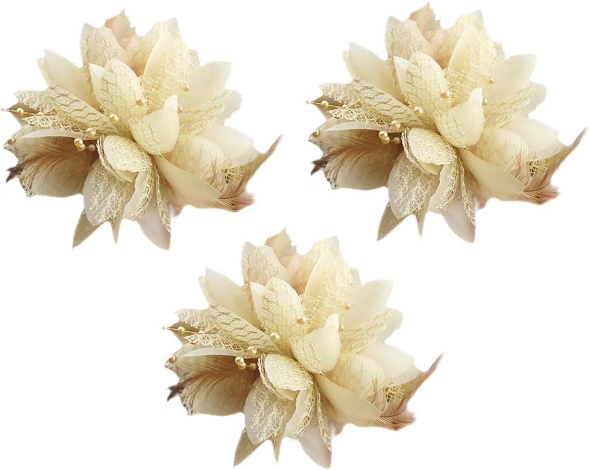 3-delige Corsetage met Bloemen en Veren, Hoofdband met Mesh en Fascinator, Haarclip voor Bruiloften en Feestjes voor Dames en Meisjes