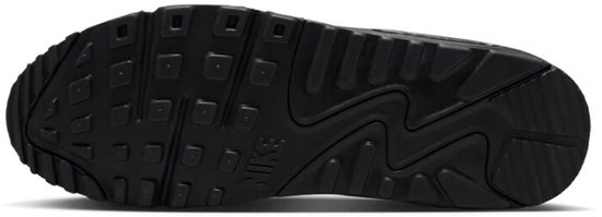 Zwarte buitenzool van een Nike Air Max 90 sneaker met profiel en Nike logo.
