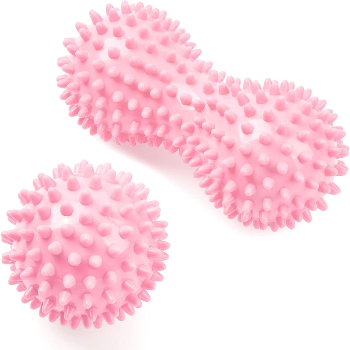 Set van 2 Spiky Massageballen voor Lichaam en Voeten, Harde Pinda Massagebal voor Plantar Fasciitis, Triggerpoint Therapie en Diepe Weefselmassage, Lichtroze
