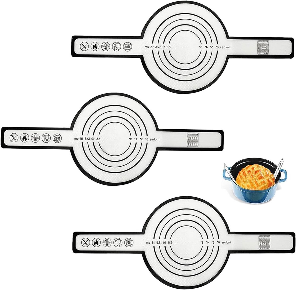 Siliconen Bakmat met Lange Handvatten, 3 Stuks, Anti-aanbak Bakgerei voor Oven en Magnetron, Perfect voor Brood en Taarten