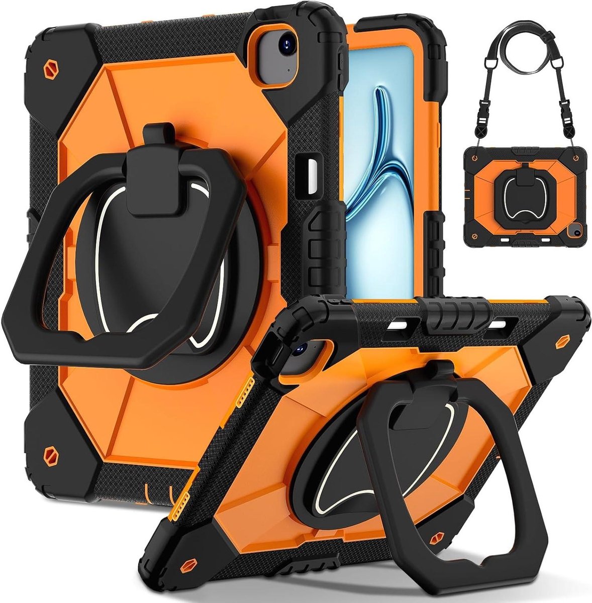 Schokbestendige iPad hoes - Robuuste tablet case - Tablet beschermen - Met draaibare standaard - 13 inch - Oranje