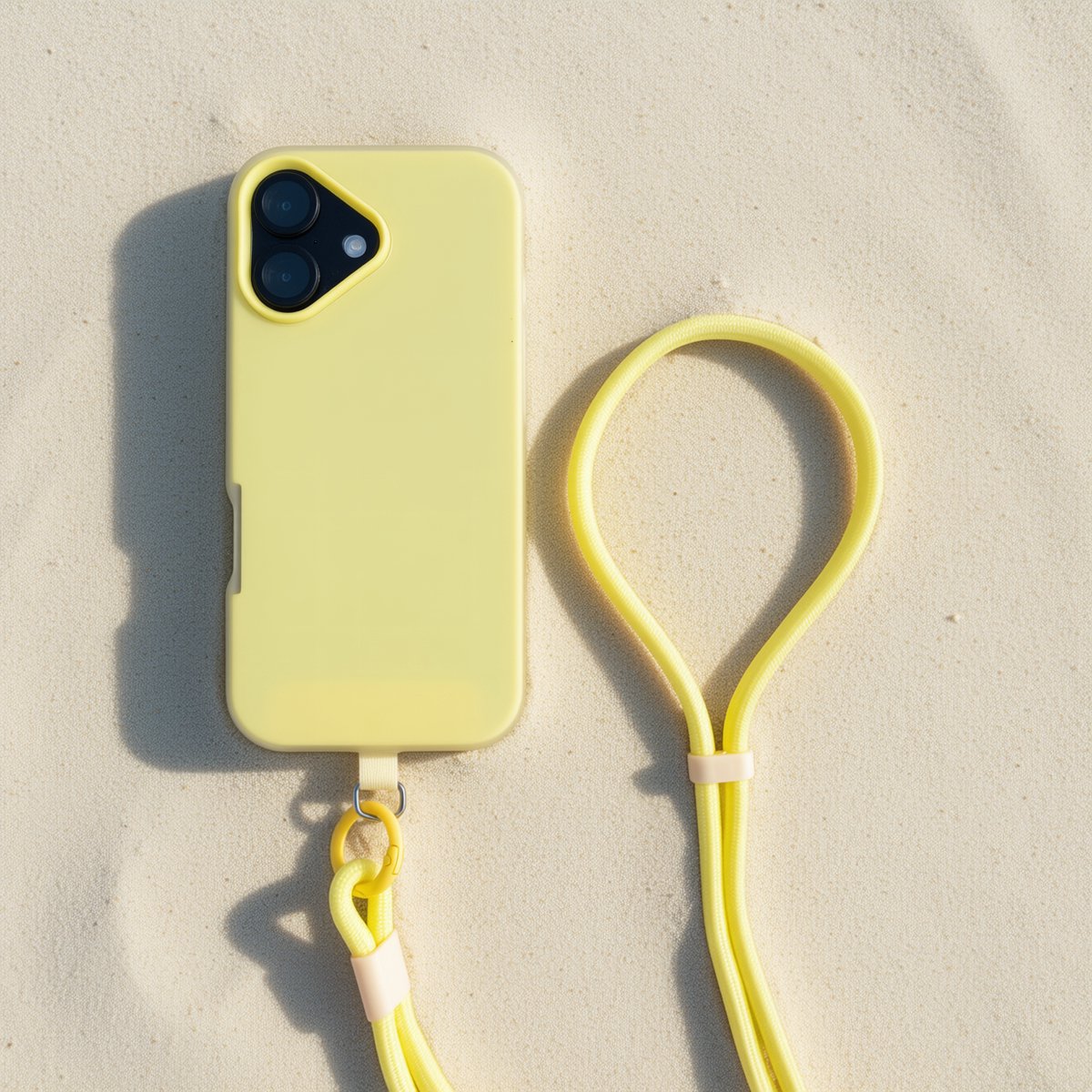 iPhone 17 Hoesje met Verstelbaar Telefoonkoord – Ice Cream Bar Design Case – Frost Look 2-Laags Beschermhoes – Draagbaar om Nek of Schouder - Pastel Geel