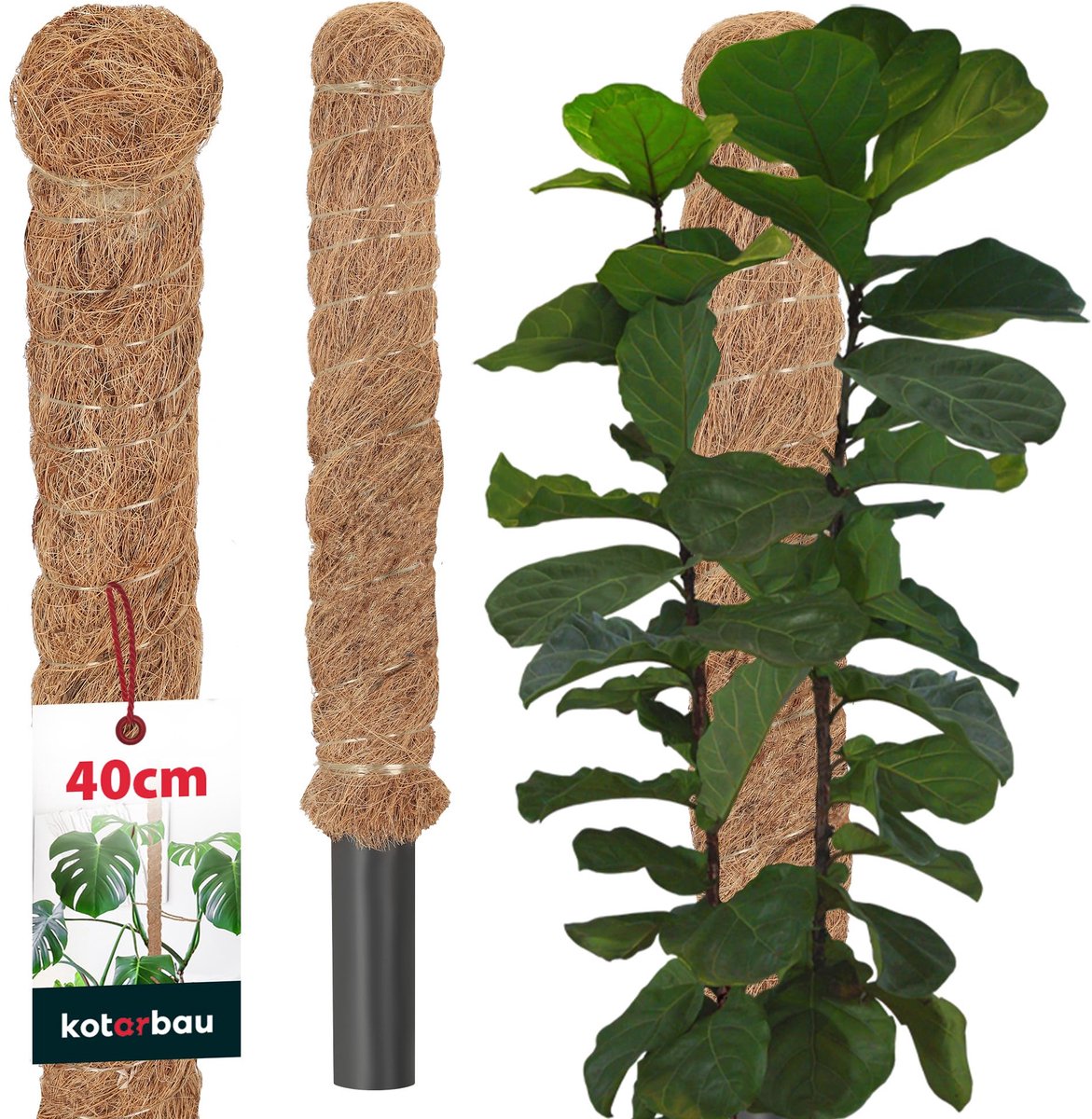 KOTARBAU® Kokosstok, Plantenstok, ⌀ 3,2 x 40 cm, Kokosstaaf, Klimhulp Monstera, Bruin, Kokosvezel, Klimhulp, Plantenstaaf, Kokosstok voor Monstera, Kokosstaaf voor Klimplanten