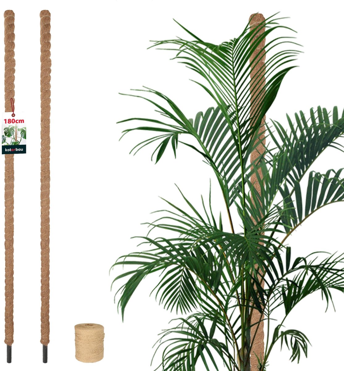 KOTARBAU® 2 st Kokosstok, Plantenstok, ⌀ 3,2 x 180 cm, Kokosstaaf, Klimhulp Monstera, Bruin, Kokosvezel, Klimhulp, Plantenstaaf, Kokosstok voor Monstera, Kokosstaaf voor Klimplanten
