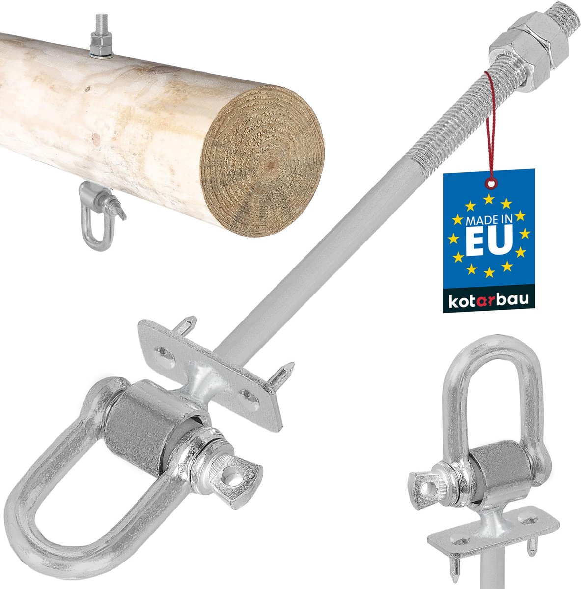 KOTARBAU® Schommelhaak, Verzinkt Staal, M12 x 190mm, Zilver, Schommelhaken, met Schakel en Dornen, Schommelhaak voor Houten Balk, Duurzaam en Veilig