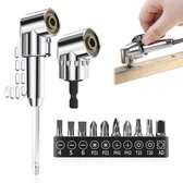 KARZO 105° Hoek Schroevendraaier, Multifunctionele Hoek Schroevendraaier Bevestiging (Kort en Lang), 1/4 Inch Hex Shank, Hoek Bevestiging voor Draadloze Schroevendraaier, Hoek Aandrijving voor Garage en