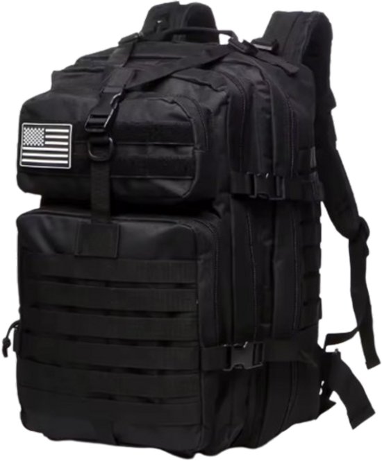 Tactical Backpack - 45 Liter - Militaire Rugzak - Wandelrugzak - Zwart - Grote Capaciteit - Outdoor Rugtas - Wandelen - Camping - Jacht - Sport - Reistassen - Met Flessenhouder - Noodrugtas