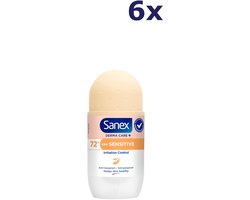 Sanex Derma Care+ Sensitive 72h Anti-transpirant Deodorant Roller 6 x 53ml - Gevoelige Huid - 72 uur bescherming - Voordeelverpakking