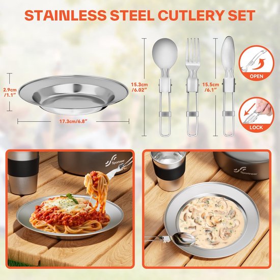 Camping kookset 2 personen lichtgewicht pannenset met waterkoker en servies compact 18 delig — afbeelding 4