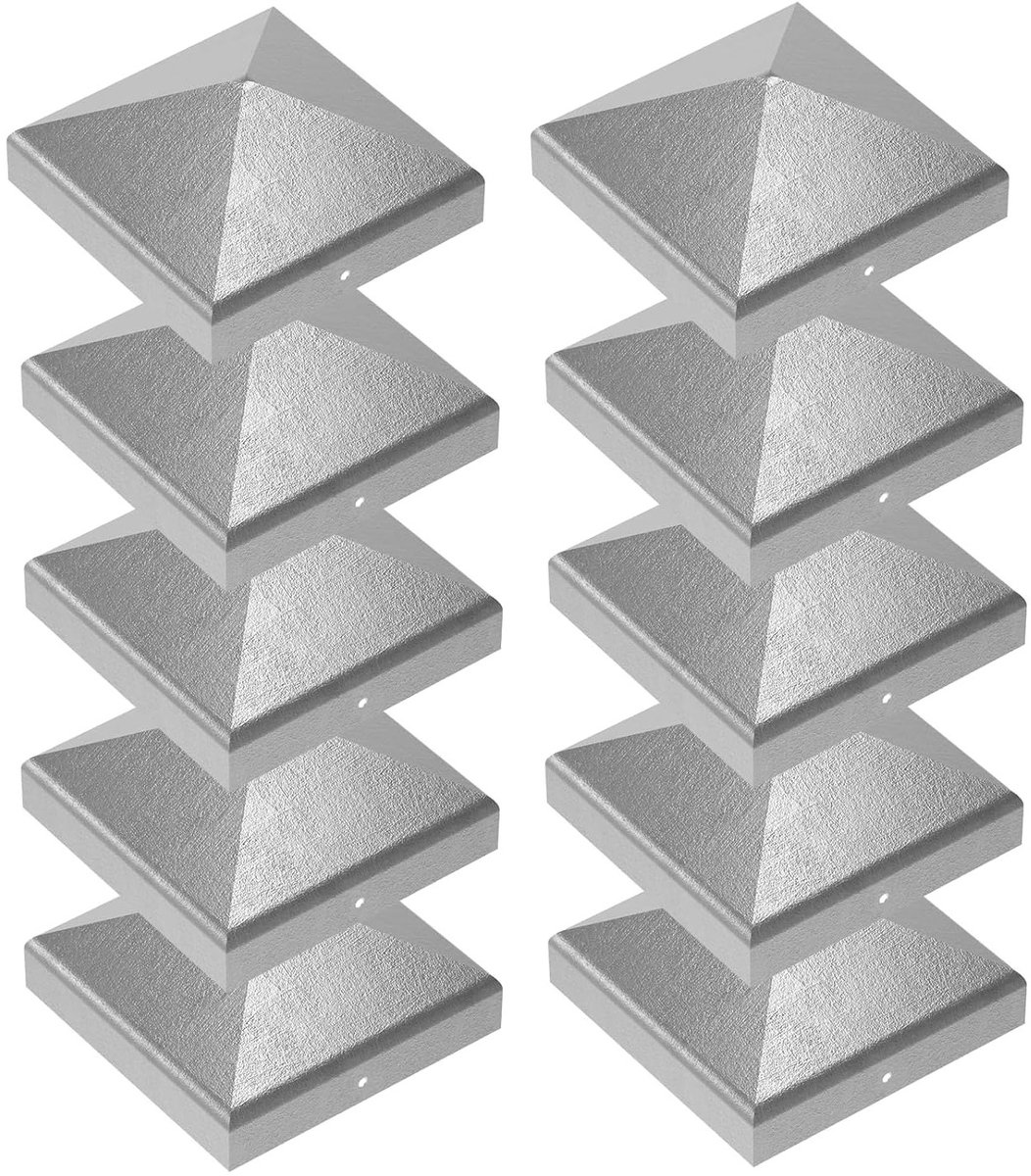 Houten palen 9 x 9 cm, piramidevormige houten overkapping, 90 mm hekafdekkingen, gegalvaniseerd staal en roestvrij staal