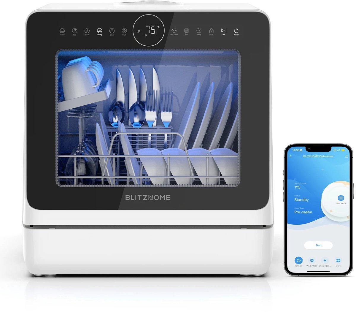 DIMICO - Slimme Aanrecht Vaatwasser met APP - Compacte Mini Dishwasher 5L Watertank - 8 Programma’s - Vrijstaand Tafelmodel