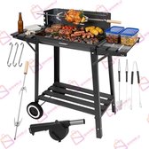 Barbecue au charbon de bois avec rôtissoire - Grille de maintien au chaud - Tables latérales - Barbecue de jardin Noir - barbecue charbon de bois - 62552